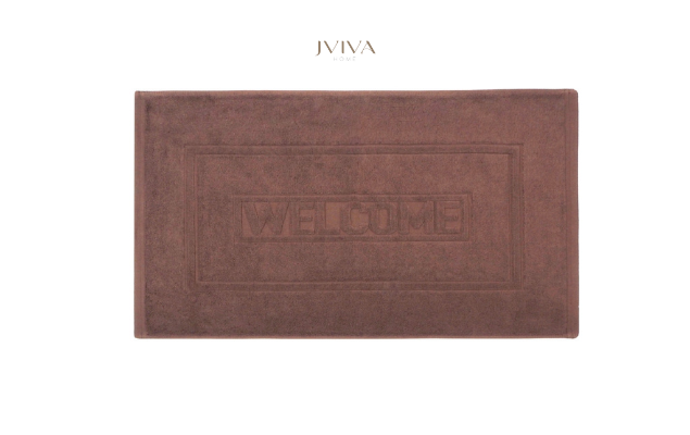 Jviva - ผ้าขนหนูเช็ดเท้าคอตตอน (Hotel Collection) - แบบ Welcome สีน้ำตาล